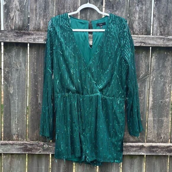Lulu’s Always Partying Emerald Green Sequin Romper NWT XL - Picture 4 of 11